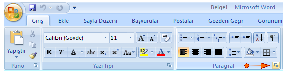 Office 2007 Paragraf Seçenekleri
