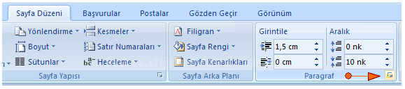Office 2007 Paragraf Seçenekleri