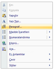 Office 2007 Paragraf Seçenekleri
