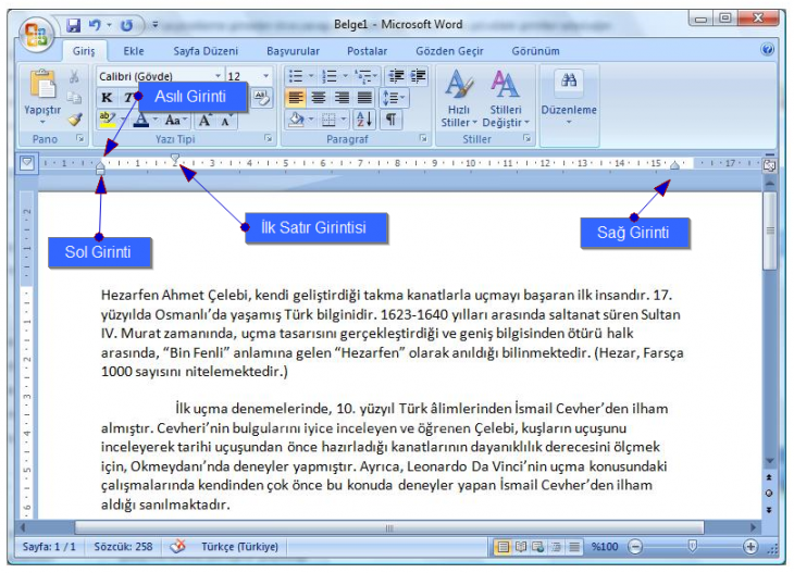 Office 2007 Paragraf Seçenekleri