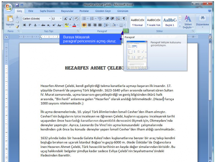 Office 2007 Paragraf Seçenekleri