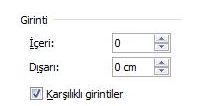 Office 2007 Paragraf Seçenekleri