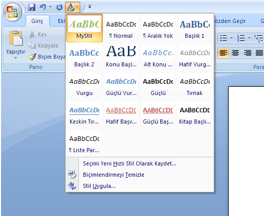 Office 2007 Stil İşlemleri