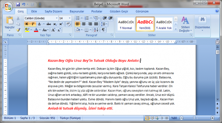 Office 2007 Stil İşlemleri