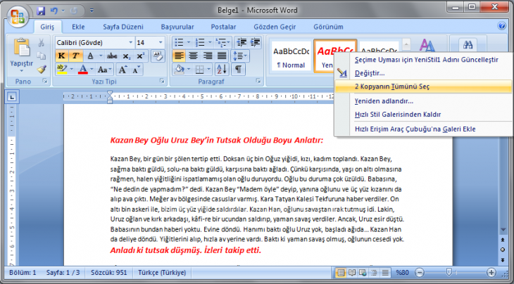 Office 2007 Stil İşlemleri