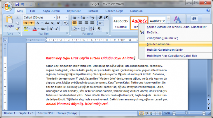 Office 2007 Stil İşlemleri