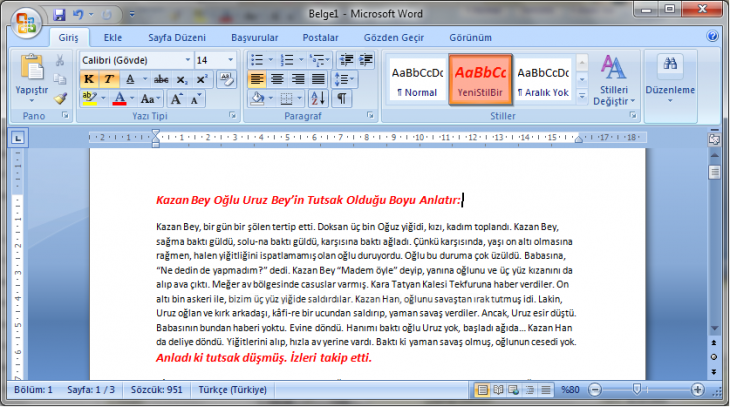 Office 2007 Stil İşlemleri