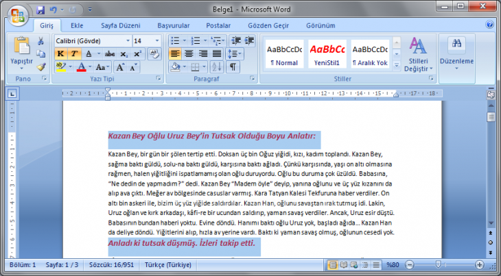 Office 2007 Stil İşlemleri
