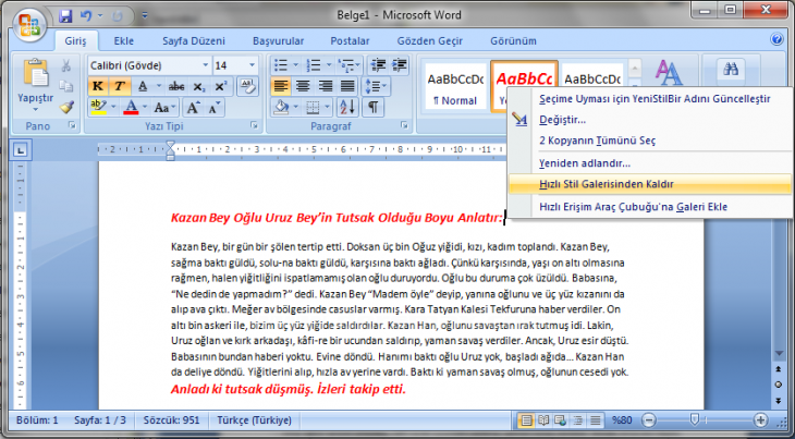 Office 2007 Stil İşlemleri