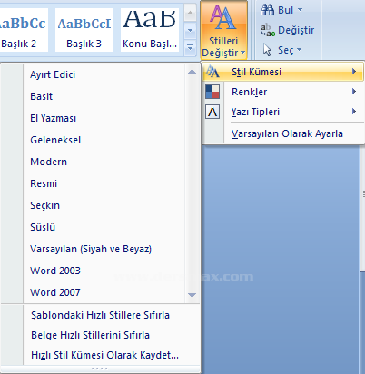 Office 2007stilleri Değiştir