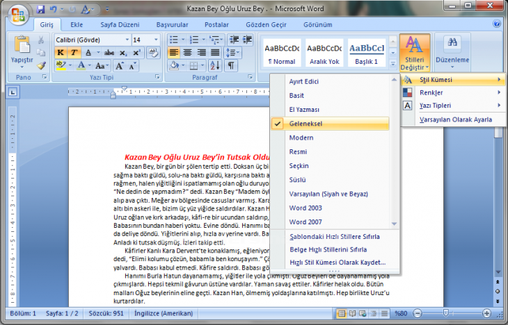 Office 2007stilleri Değiştir
