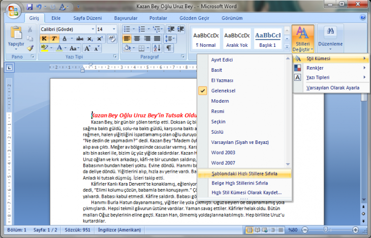 Office 2007stilleri Değiştir