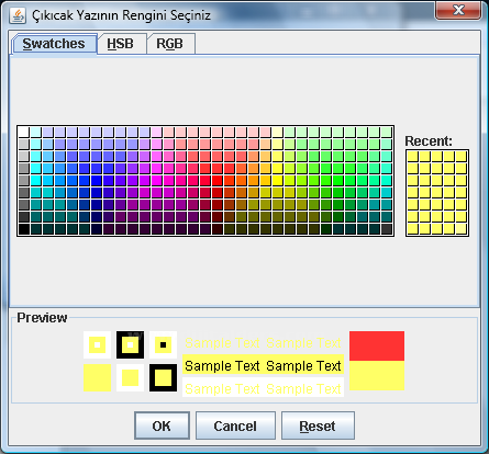 Java JColorChooser Kullanımı