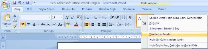 Office 2007 Stil İşlemleri