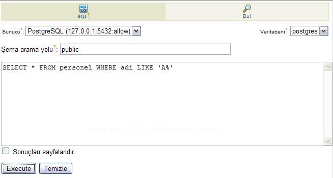 Postgressql Veri Tabanında Like Kullanımı