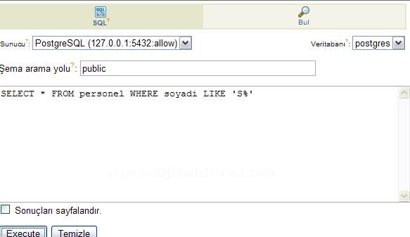 Postgressql Veri Tabanında Like Kullanımı