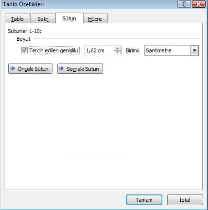 Office 2007 Tablo Özellikleri Penceresi
