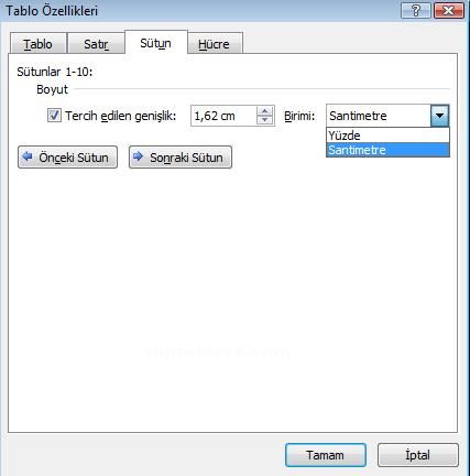 Office 2007 Tablo Özellikleri Penceresi