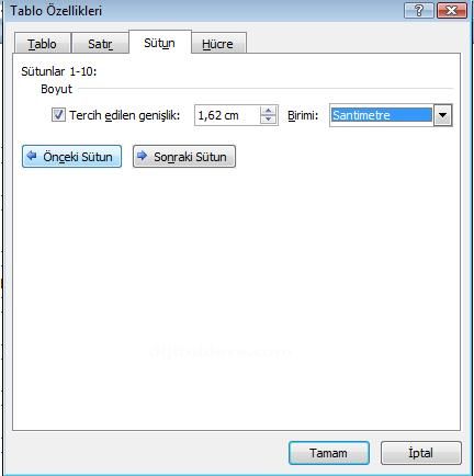 Office 2007 Tablo Özellikleri Penceresi