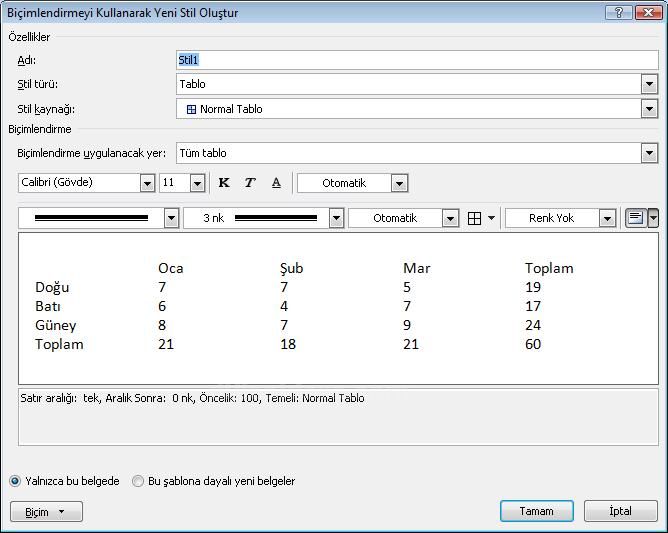 Office 2007 Tablo Araçları Tasarım
Menüsü