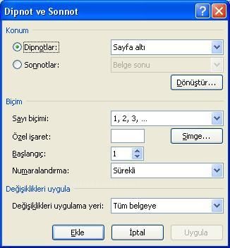 Office 2007 Dipnot ve Sonnot Eklemek