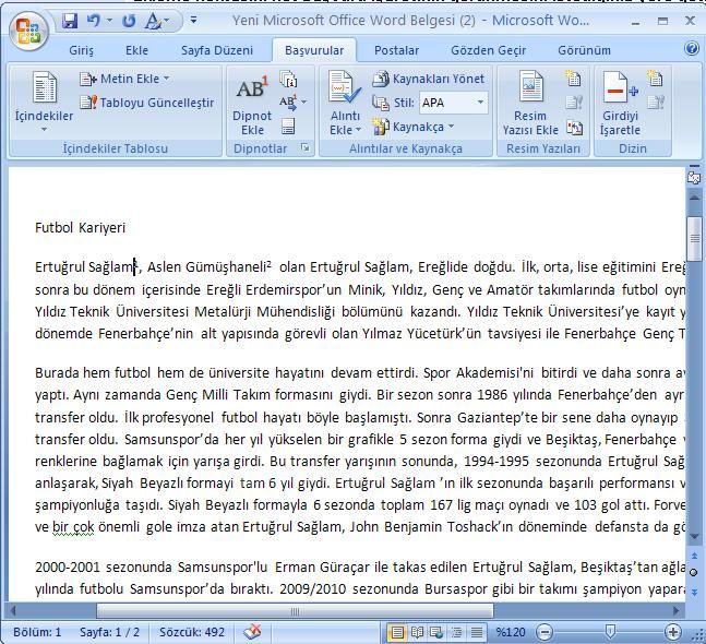 Office 2007 Dipnot ve Sonnot Eklemek