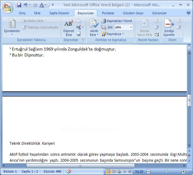 Office 2007 Dipnot ve Sonnot Eklemek
