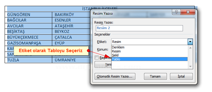 Office 2007 Resim, Tablo yada Şekil Yazısı Eklemek, Resimler Yada Tablolar Listesi Oluşturmak