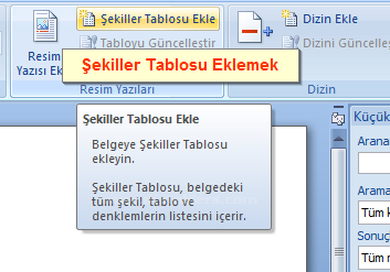 Office 2007 Resim, Tablo yada Şekil Yazısı Eklemek, Resimler Yada Tablolar Listesi Oluşturmak