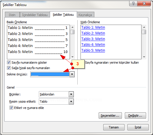 Office 2007 Resim, Tablo yada Şekil Yazısı Eklemek, Resimler Yada Tablolar Listesi Oluşturmak