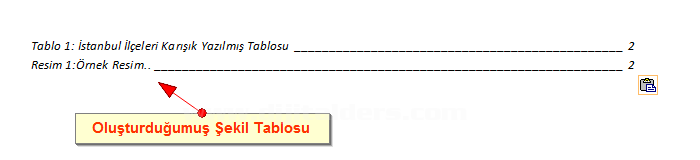 Office 2007 Resim, Tablo yada Şekil Yazısı Eklemek, Resimler Yada Tablolar Listesi Oluşturmak