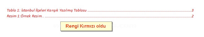 Office 2007 Resim, Tablo yada Şekil Yazısı Eklemek, Resimler Yada Tablolar Listesi Oluşturmak