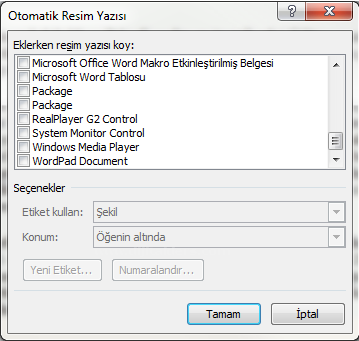 Office 2007 Resim, Tablo yada Şekil Yazısı Eklemek, Resimler Yada Tablolar Listesi Oluşturmak
