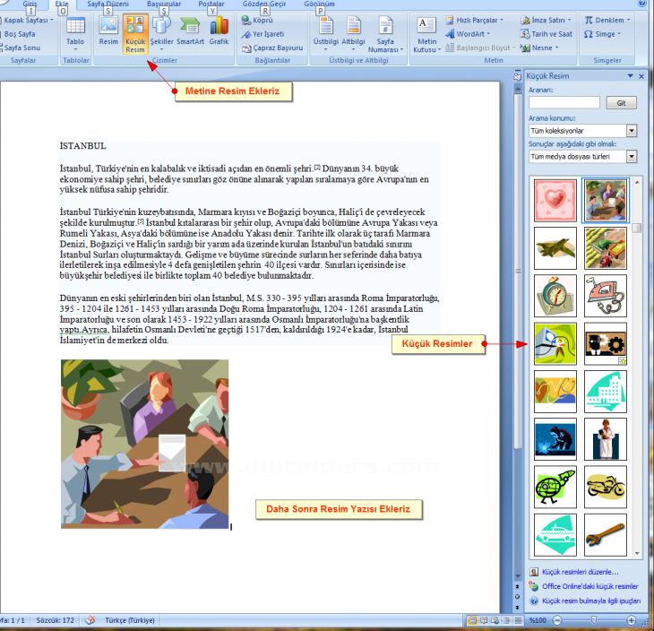 Office 2007 Resim, Tablo yada Şekil Yazısı Eklemek, Resimler Yada Tablolar Listesi Oluşturmak