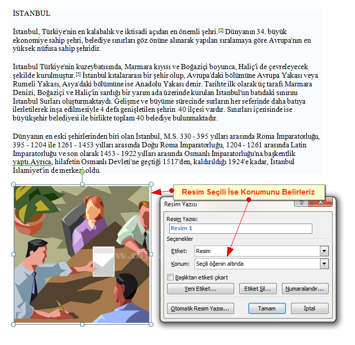 Office 2007 Resim, Tablo yada Şekil Yazısı Eklemek, Resimler Yada Tablolar Listesi Oluşturmak