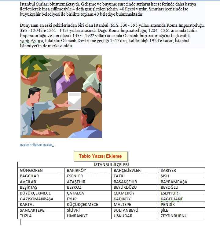 Office 2007 Resim, Tablo yada Şekil Yazısı Eklemek, Resimler Yada Tablolar Listesi Oluşturmak