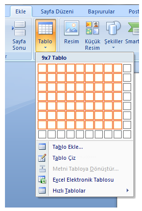 Office 2007 Tablo Özellikleri Penceresi