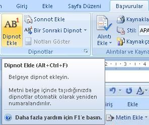Office 2007 Dipnot ve Sonnot Eklemek, Dipnot ve Sonnot penceresi