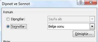 Office 2007 Dipnot Ve Sonnot Eklemek, Dipnot Ve Sonnot Penceresi
