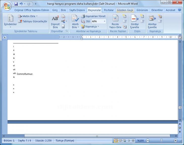 Office 2007 Dipnot Ve Sonnot Eklemek, Dipnot Ve Sonnot Penceresi