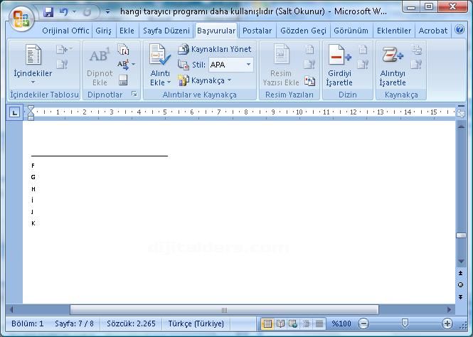 Office 2007 Dipnot Ve Sonnot Eklemek, Dipnot Ve Sonnot Penceresi