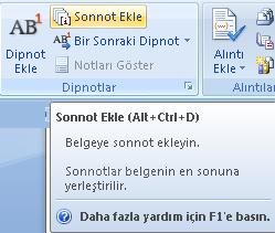 Office 2007 Dipnot Ve Sonnot Eklemek, Dipnot Ve Sonnot Penceresi