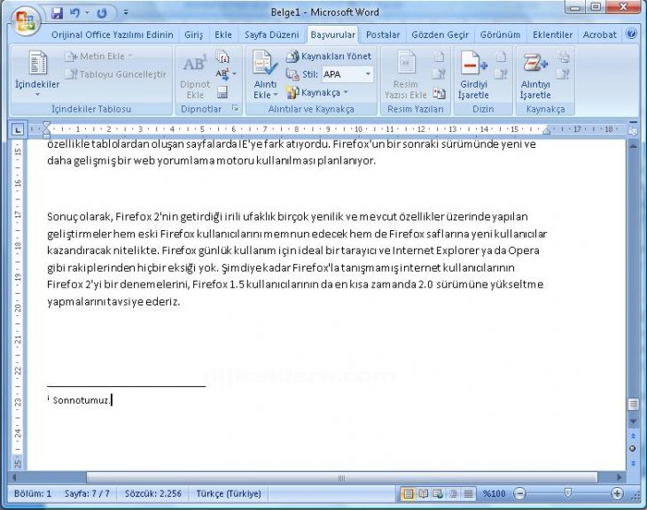 Office 2007 Dipnot Ve Sonnot Eklemek, Dipnot Ve Sonnot Penceresi