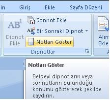 Office 2007 Dipnot Ve Sonnot Eklemek, Dipnot Ve Sonnot Penceresi
