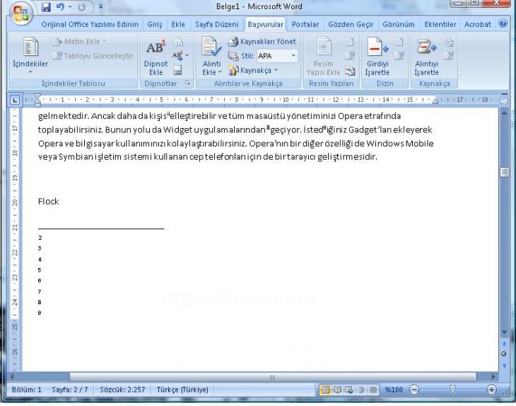 Office 2007 Dipnot Ve Sonnot Eklemek, Dipnot Ve Sonnot Penceresi