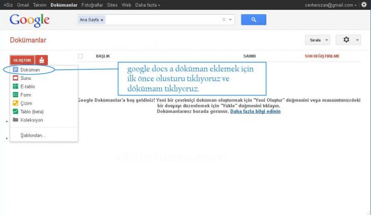 docs.googlea giriş gmail hesabından docsa geçiş, yeni dosya oluşturma, dosyanın adını değiştirme