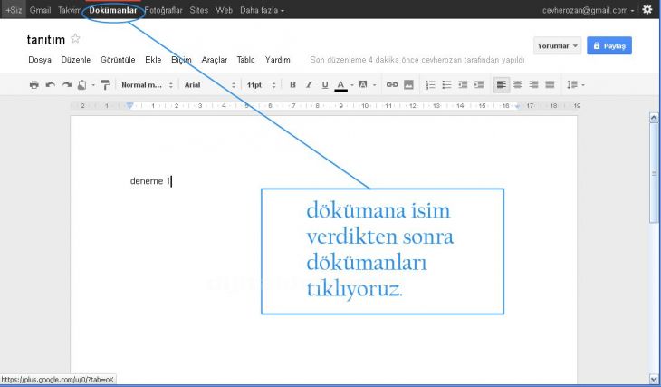 docs.googlea giriş gmail hesabından docsa geçiş, yeni dosya oluşturma, dosyanın adını değiştirme