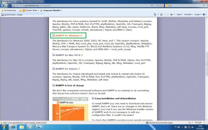 Xampp Kurulumu