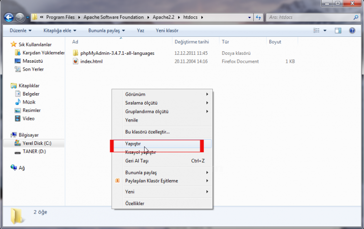 Xampp Kurulumu