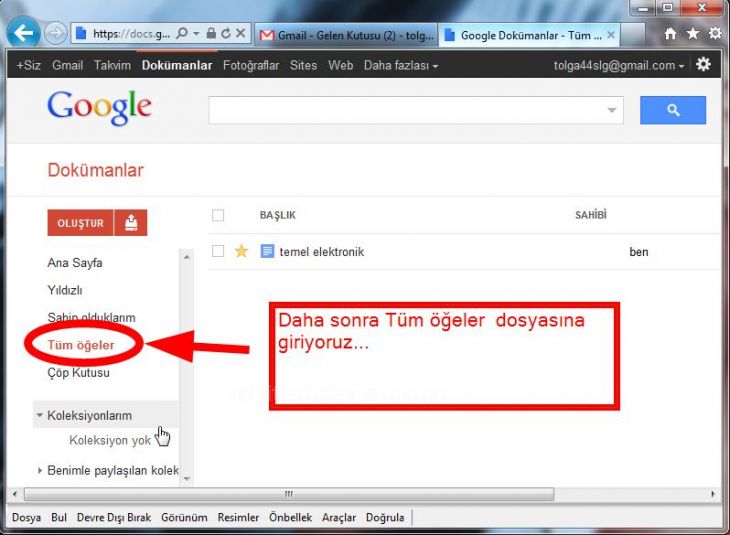 google docs içindeki dosyaların tanımı.